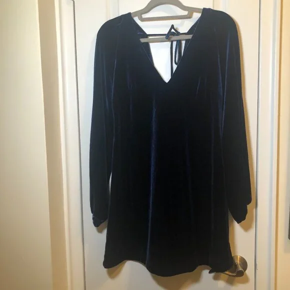 Free People Misha Velvet Mini Dress Long Sleeve Blue Size XS - Picture 3 of 8